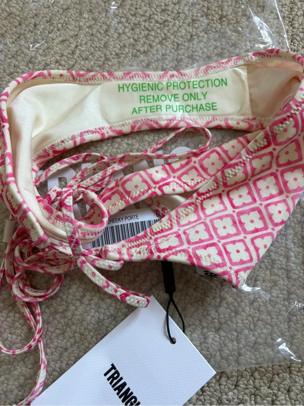 Triangl swimwear Pink & Cream Geometric triangle Bikini Top & bottoms